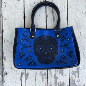 Loungefly Black Blue Sugar Skull Purse Day of the Dead Dia de los Muertos